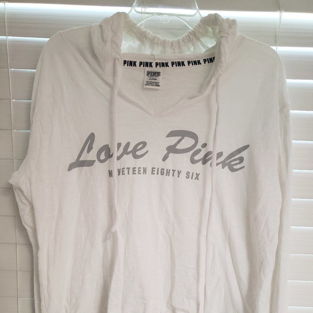 Pink - White Short Lightweight cotton hooded top size M